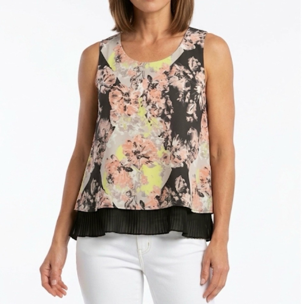 Bar III Swing Top Floral Layered Sleeveless XL Garden Brunch Work Boho